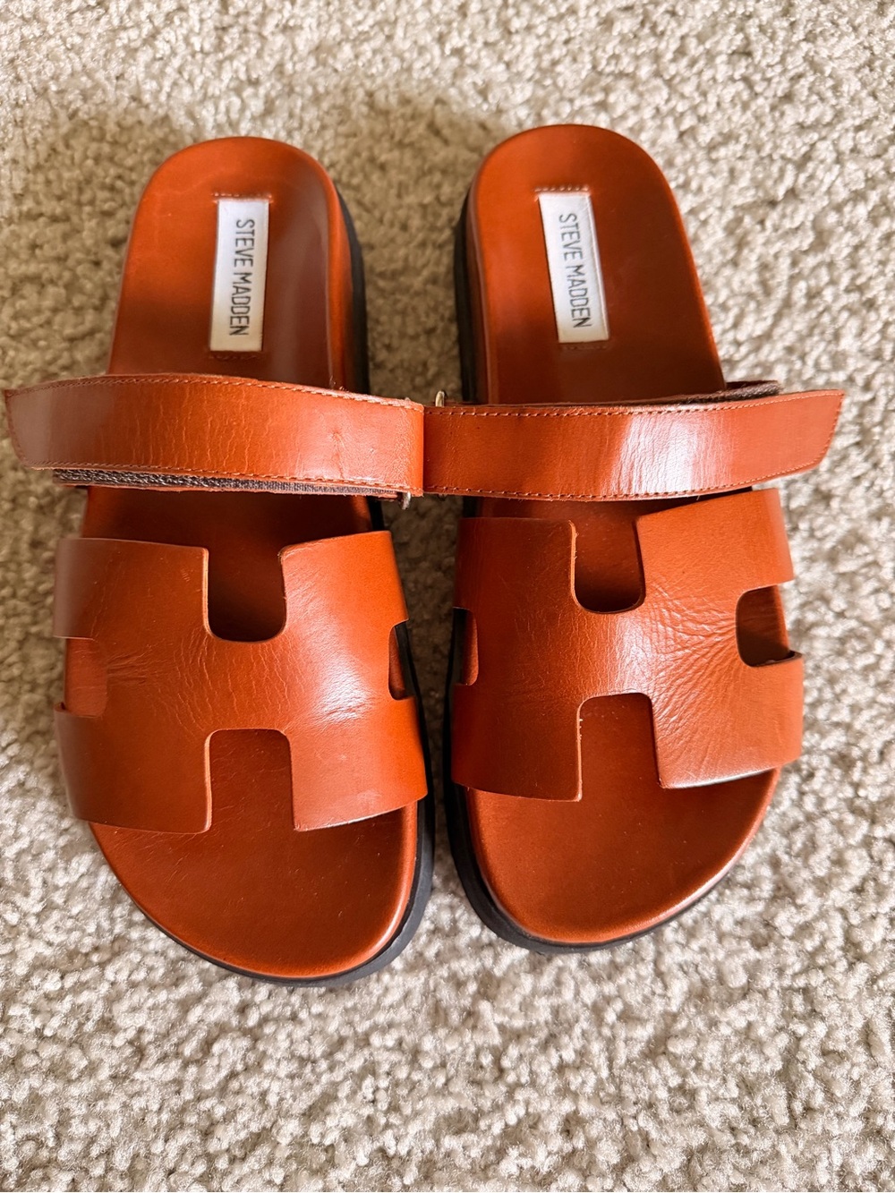 Steve Madden Orange Leather Cutout Slide Sandals
